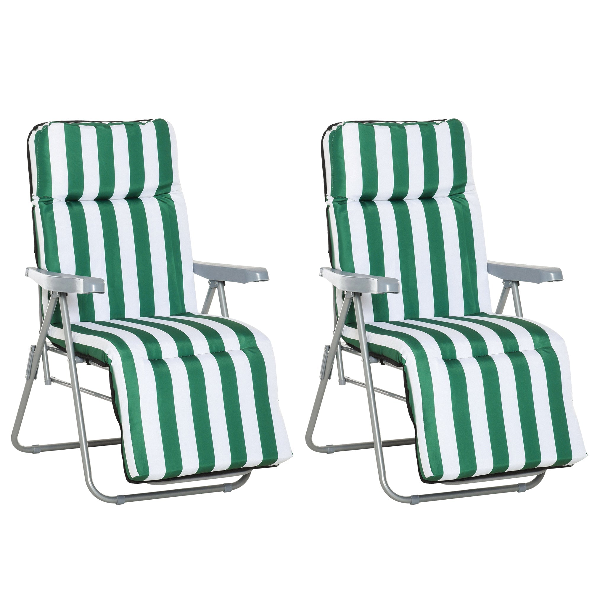 2 Outdoor Sun Recliners Loungers Folding Multi Position Relaxers Chair & Cushion