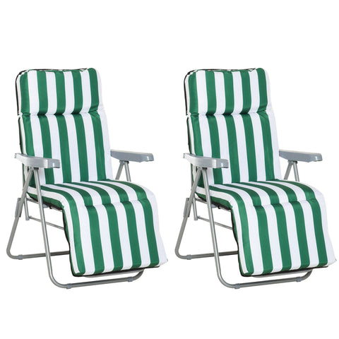2 Outdoor Sun Recliners Loungers Folding Multi Position Relaxers Chair & Cushion