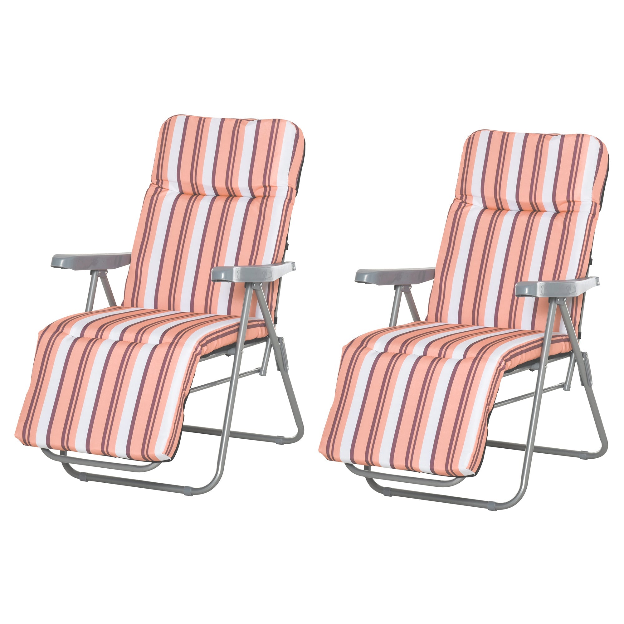 2 Outdoor Sun Recliners Loungers Folding Multi Position Relaxers Chair & Cushion