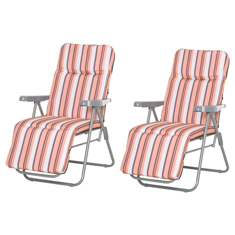 2 Outdoor Sun Recliners Loungers Folding Multi Position Relaxers Chair & Cushion