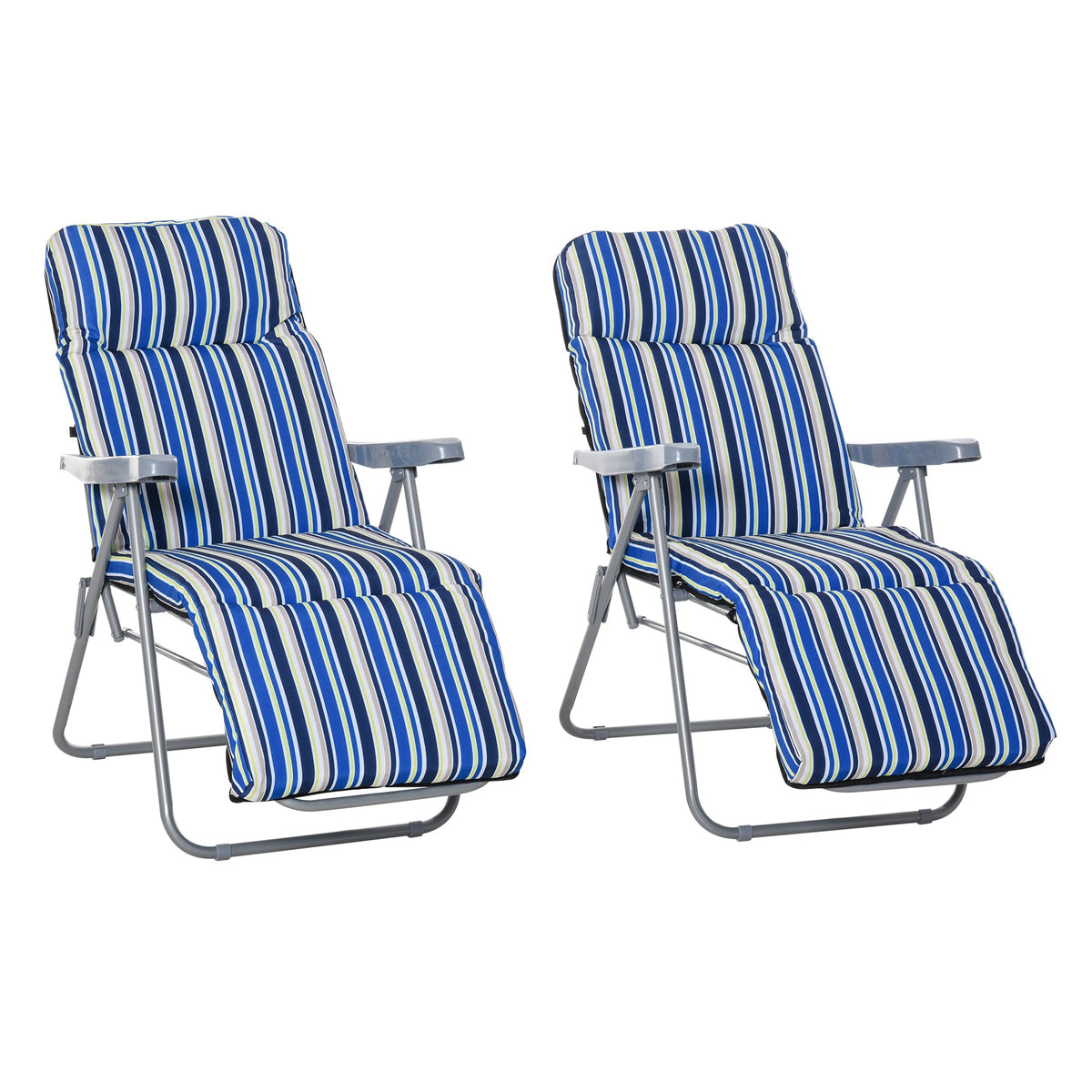 2 Outdoor Sun Recliners Loungers Folding Multi Position Relaxers Chair & Cushion