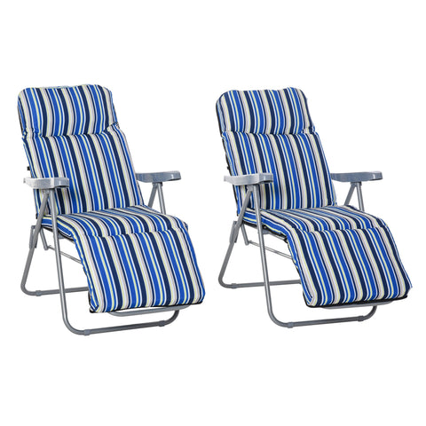2 Outdoor Sun Recliners Loungers Folding Multi Position Relaxers Chair & Cushion