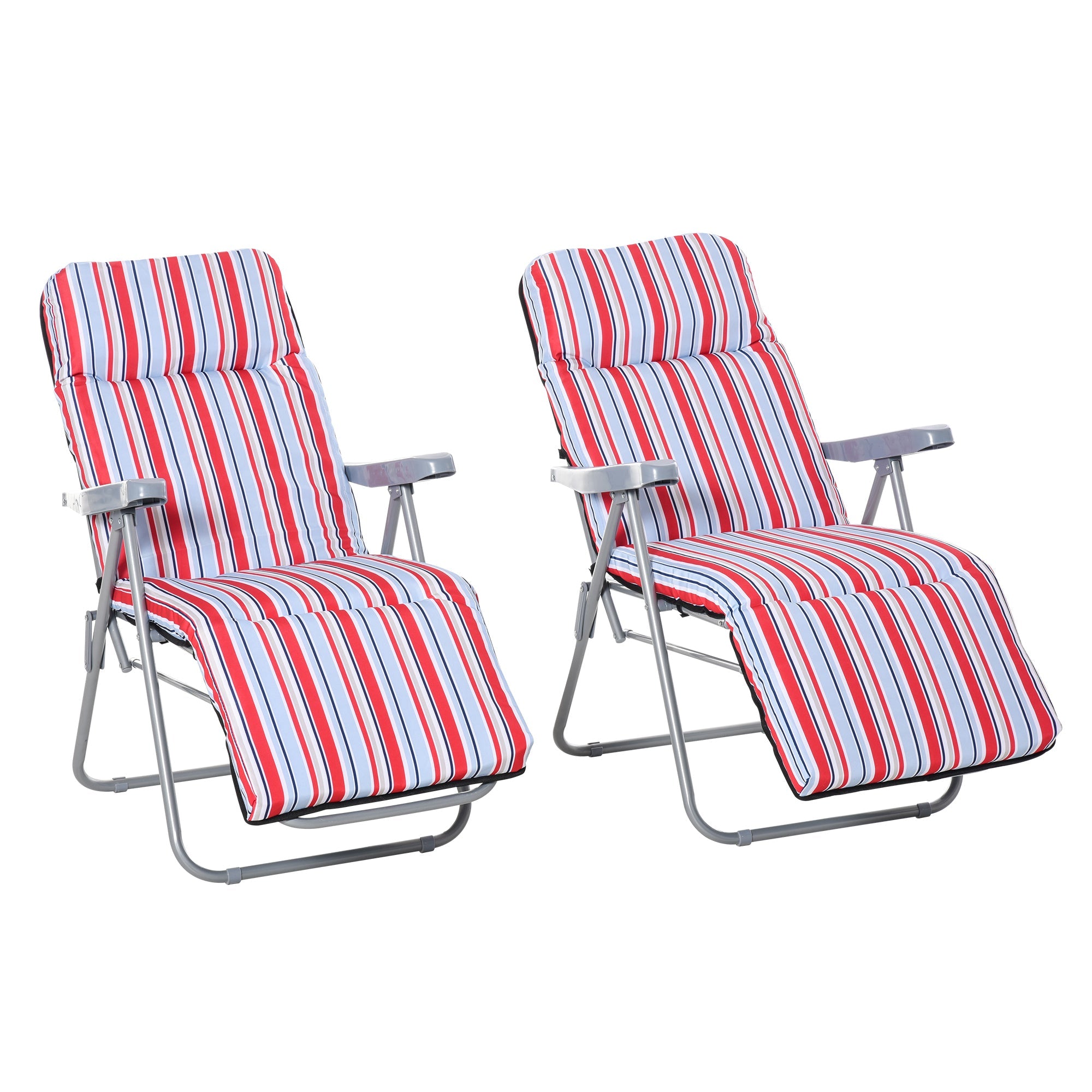 2 Outdoor Sun Recliners Loungers Folding Multi Position Relaxers Chair & Cushion