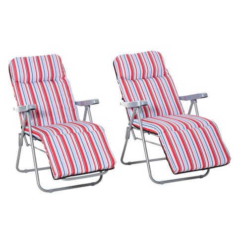 2 Outdoor Sun Recliners Loungers Folding Multi Position Relaxers Chair & Cushion