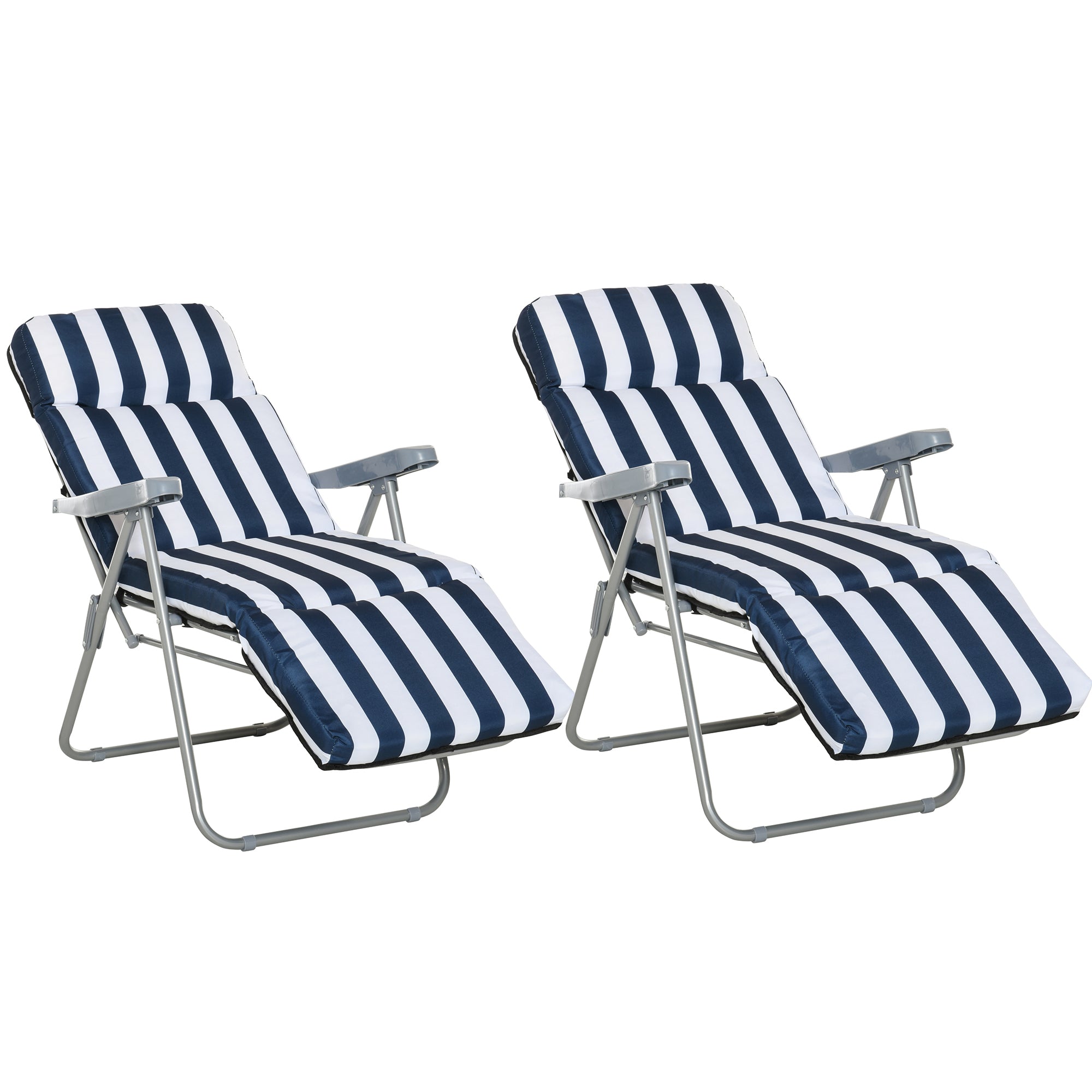 2 Outdoor Sun Recliners Loungers Folding Multi Position Relaxers Chair & Cushion