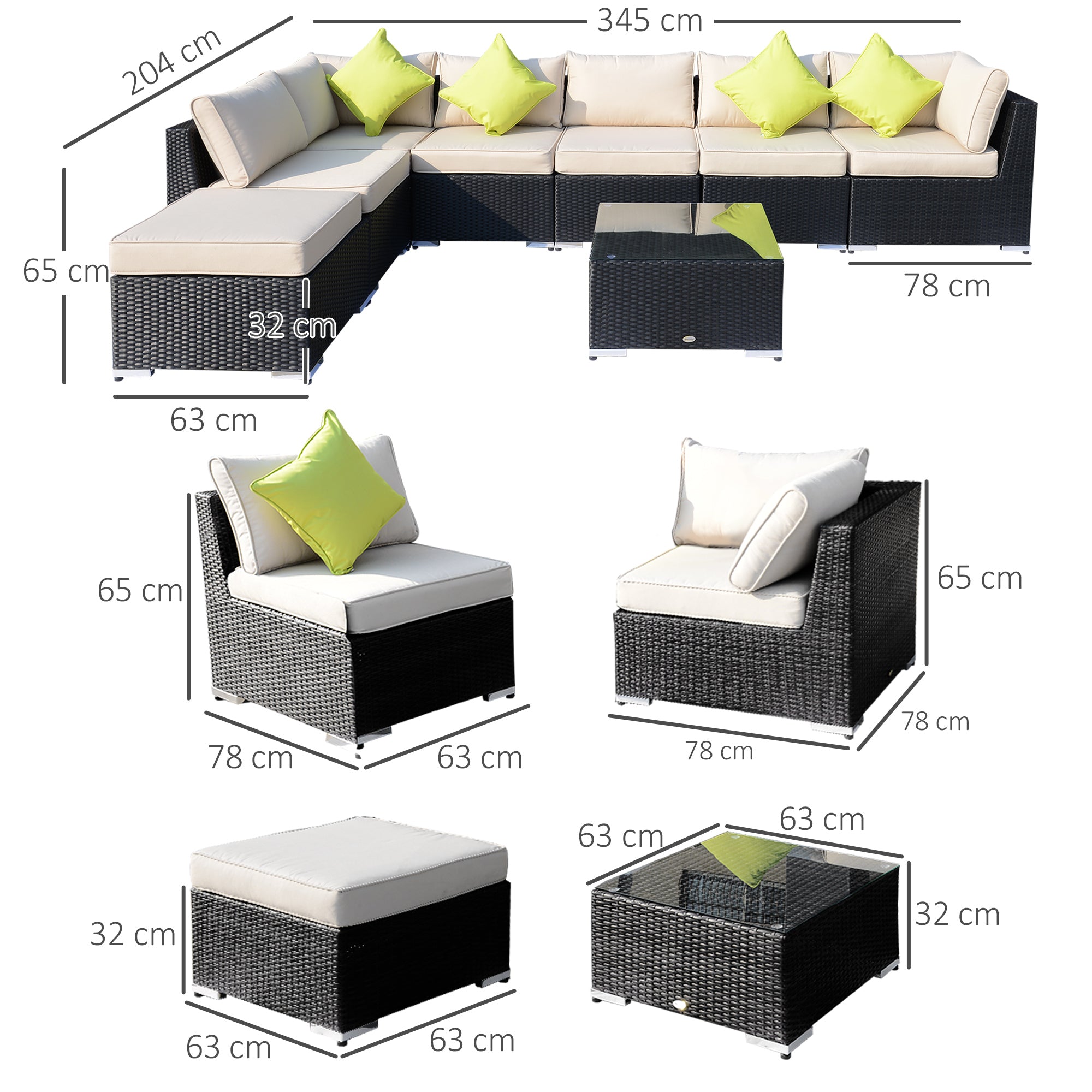 8 Pcs Rattan Sofa Set W/Cushions