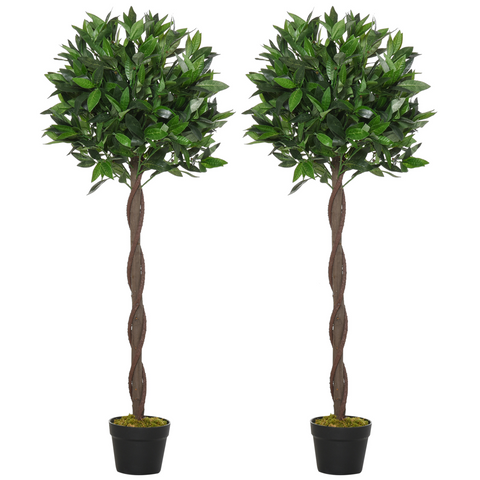 2 Artificial Topiary Bay Laurel Ball Trees Nursery Pot for Indoor Outdoor Decor