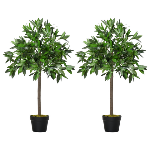 2 Artificial Topiary Bay Laurel Ball Trees Nursery Pot for Indoor Outdoor Decor