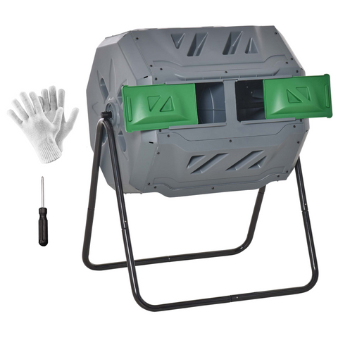 Tumbling Compost Bin Dual Chamber 360 Rotating Composter 160L