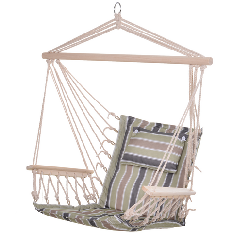 100x106cm Hanging Hammock Chair Thick Rope Frame Pillow Wooden Arms
