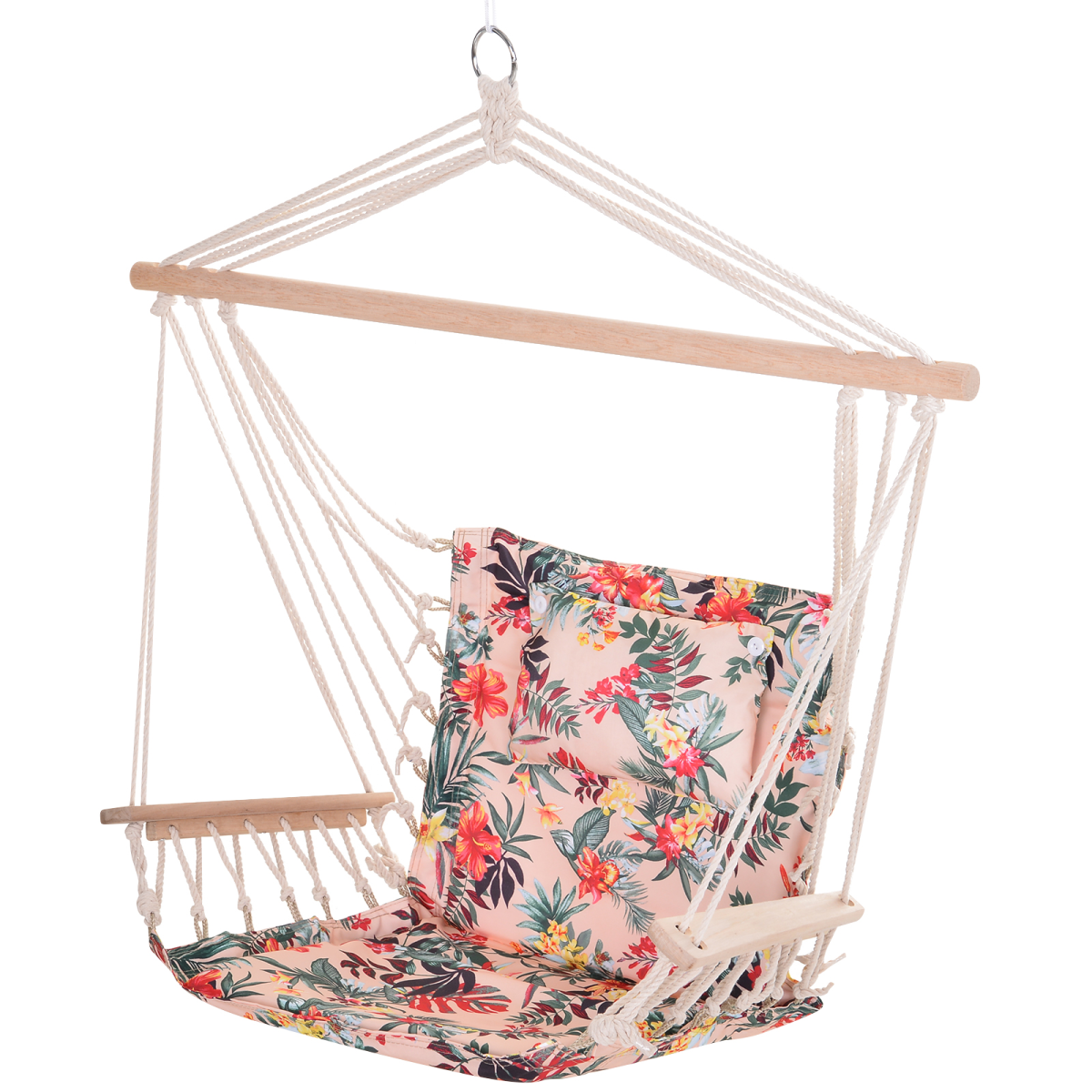 100x106cm Hanging Hammock Chair Thick Rope Frame Pillow Wooden Arms