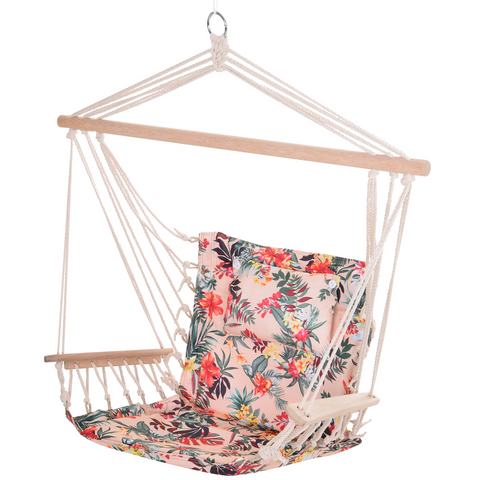 100x106cm Hanging Hammock Chair Thick Rope Frame Pillow Wooden Arms