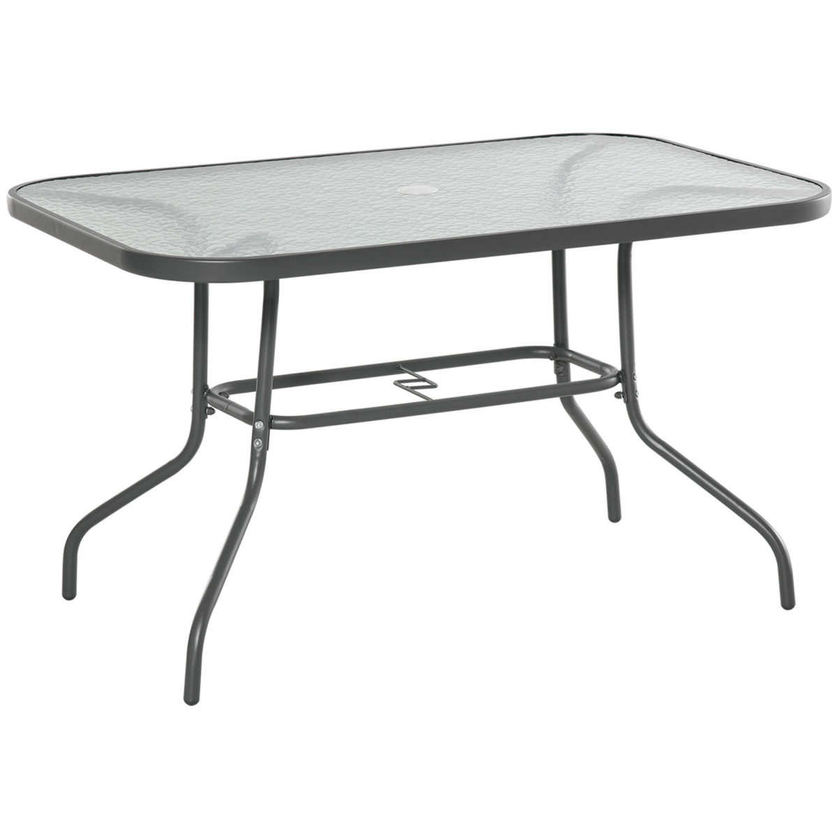 Aquatex Glass Garden Table Curved Metal Frame w/ Parasol Hole 4 Legs