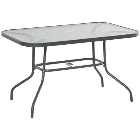 Aquatex Glass Garden Table Curved Metal Frame w/ Parasol Hole 4 Legs