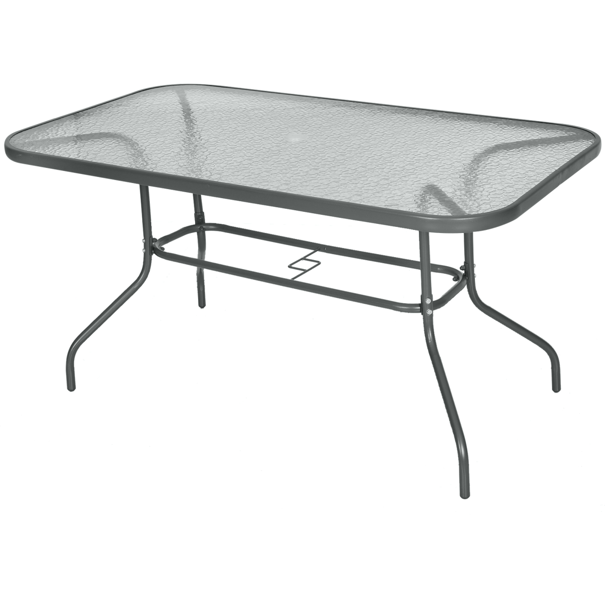 Aquatex Glass Garden Table Curved Metal Frame w/ Parasol Hole 4 Legs
