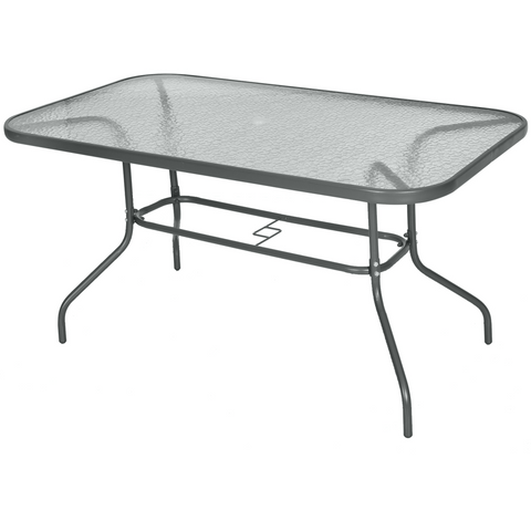 Aquatex Glass Garden Table Curved Metal Frame w/ Parasol Hole 4 Legs