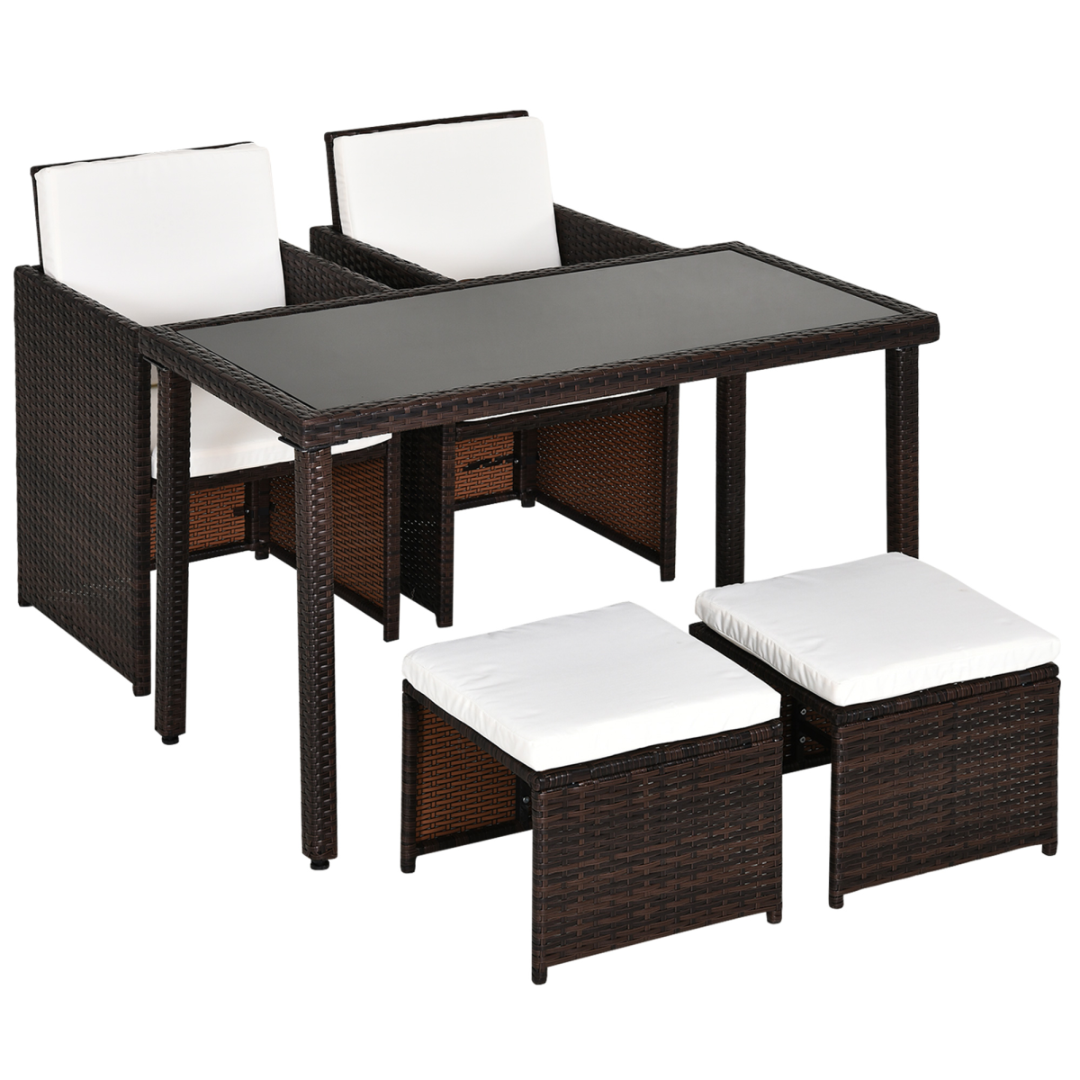 5 PCs Rattan Garden Furniture Wicker Weave Sofa Set Dining Table Chair Footrest