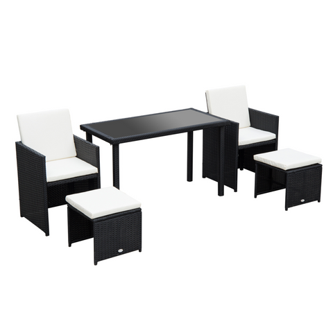 5 PCs Rattan Garden Furniture Wicker Weave Sofa Set Dining Table Chair Footrest