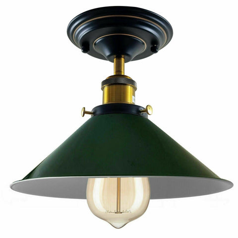 Vintage Industrial Metal Cone Shade Flush Mount Ceiling Light Indoor Fittings