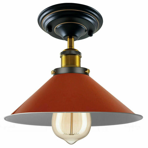 Vintage Industrial Metal Cone Shade Flush Mount Ceiling Light Indoor Fittings