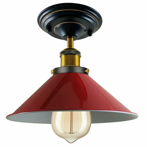 Vintage Industrial Metal Cone Shade Flush Mount Ceiling Light Indoor Fittings