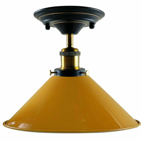 Vintage Industrial Metal Cone Shade Flush Mount Ceiling Light Indoor Fittings
