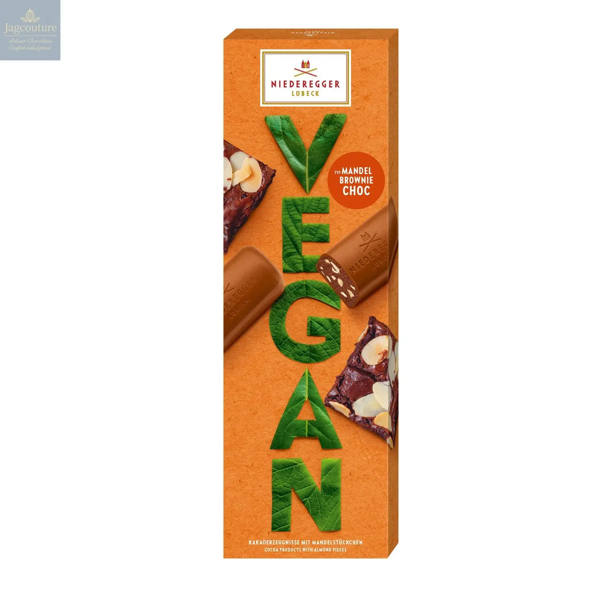 Vegan Brownie - alternative to milk chocolate praline loaves with almond brownie pieces - Jag Couture Chocolates