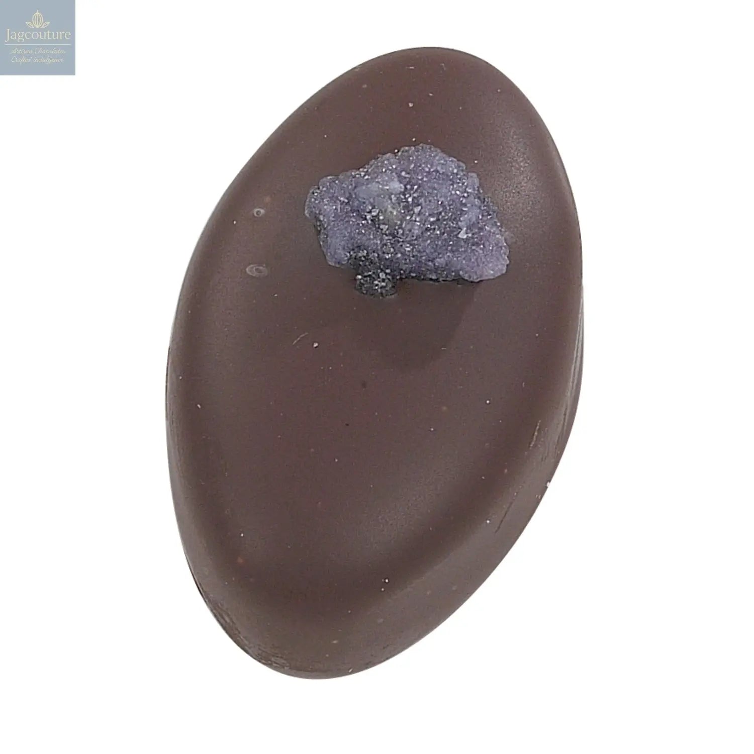 Violet fondant cream - enrobed in dark chocolate with violet flavoured piece 10g - Jag Couture Chocolates