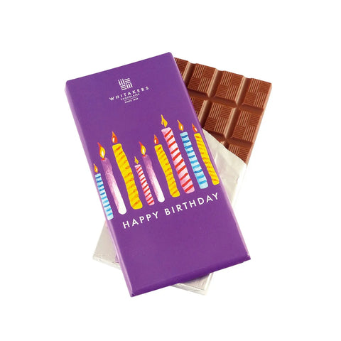 Whitakers milk chocolate bar with Birthday Candles wrapper Jag Couture Chocolates