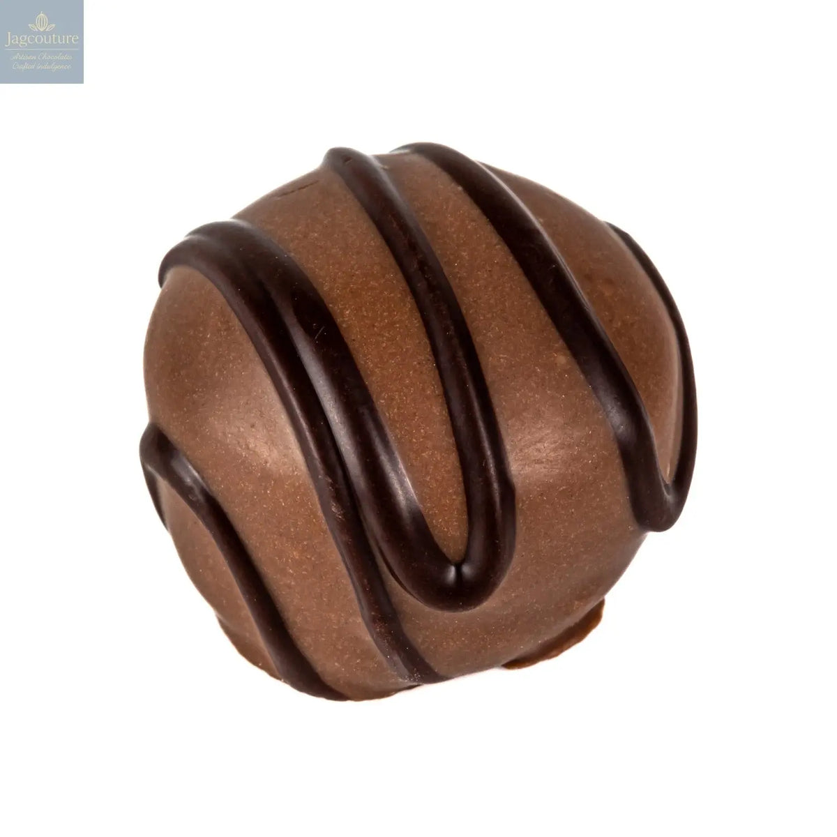 Walnut Whirl - light chocolate mousse with walnut in milk chocolate with dark stripe 17g - Jag Couture Chocolates