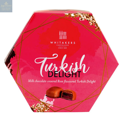 Whitakers milk chocolate covered Turkish delight in hexagon box - Jag Couture Chocolates