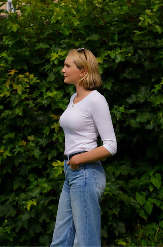 3/4 Sleeve Scoop Neck Cotton Modal Blend T-Shirt