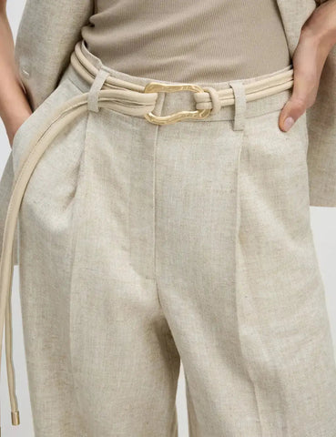 Womens Linen Blend Wide Leg Trousers