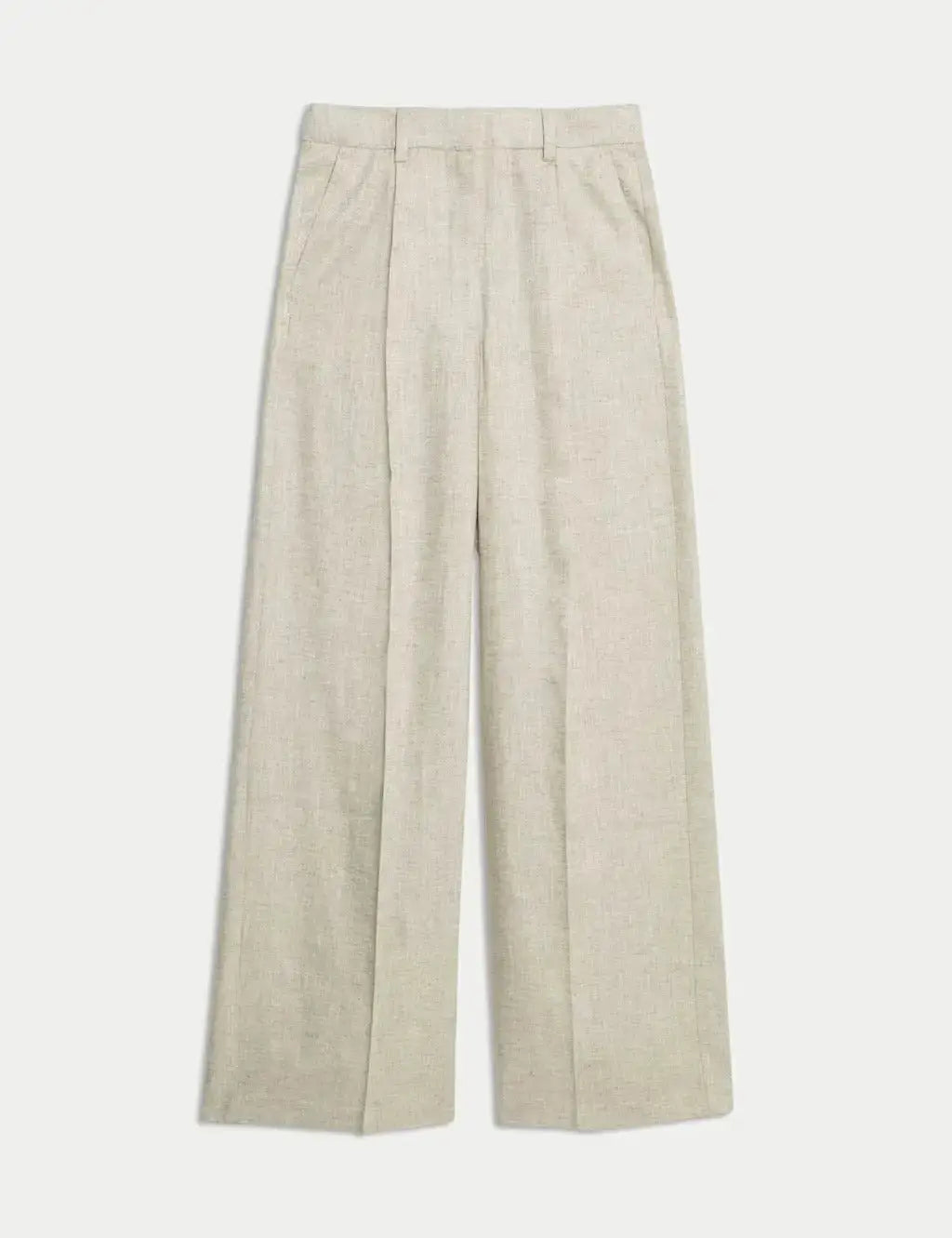 Womens Linen Blend Wide Leg Trousers