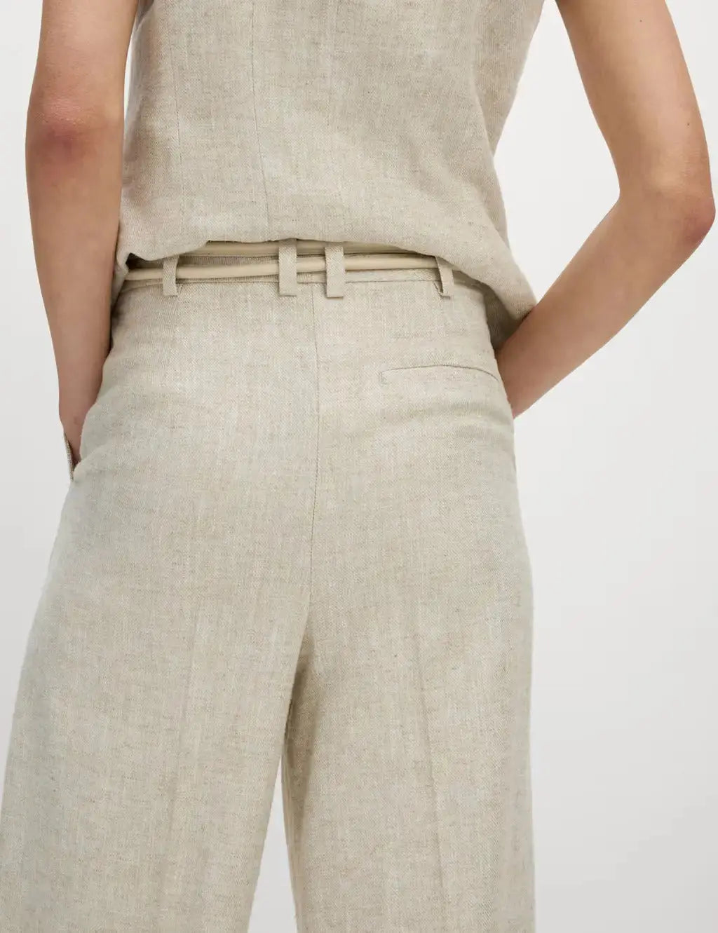 Womens Linen Blend Wide Leg Trousers