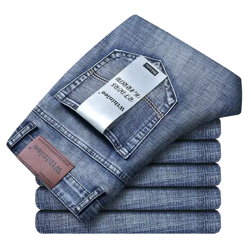Wthinlee Men's Stretch Straight Jeans - Fashionable Classic Blue/Black Business Denim Trousers
