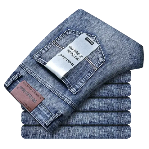 Wthinlee Men's Stretch Straight Jeans - Fashionable Classic Blue/Black Business Denim Trousers