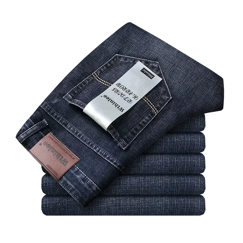 Wthinlee Men's Stretch Straight Jeans - Fashionable Classic Blue/Black Business Denim Trousers
