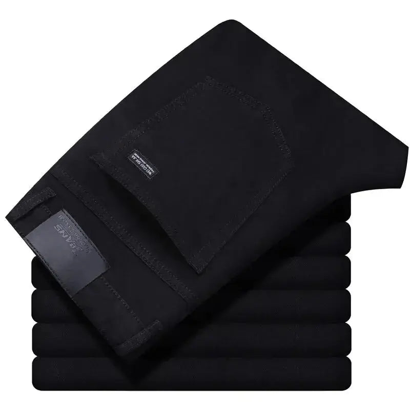 Wthinlee Men's Stretch Straight Jeans - Fashionable Classic Blue/Black Business Denim Trousers