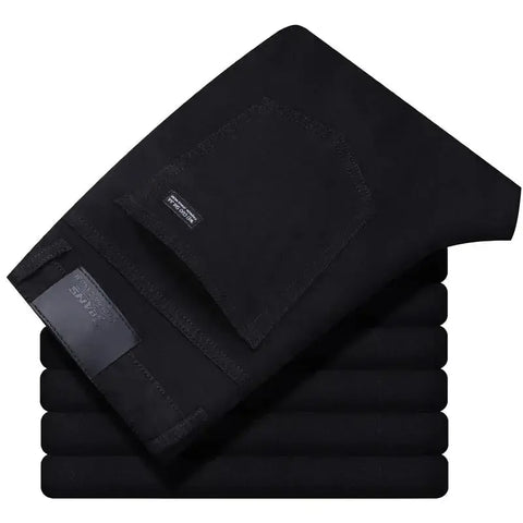 Wthinlee Men's Stretch Straight Jeans - Fashionable Classic Blue/Black Business Denim Trousers