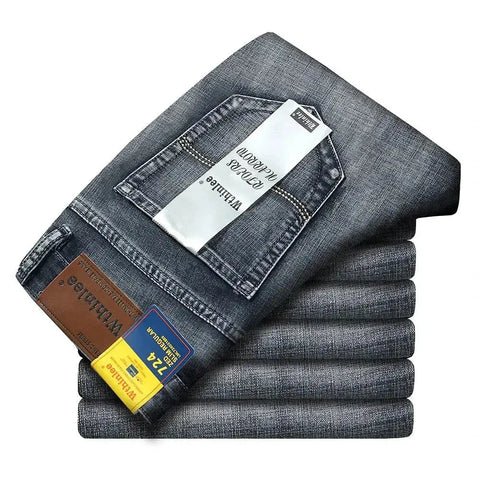 Wthinlee Men's Stretch Straight Jeans - Fashionable Classic Blue/Black Business Denim Trousers