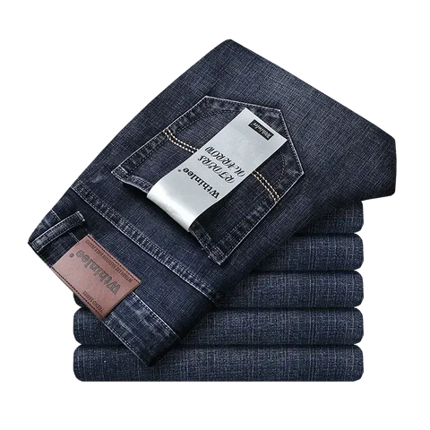 Wthinlee Men's Stretch Straight Jeans - Fashionable Classic Blue/Black Business Denim Trousers