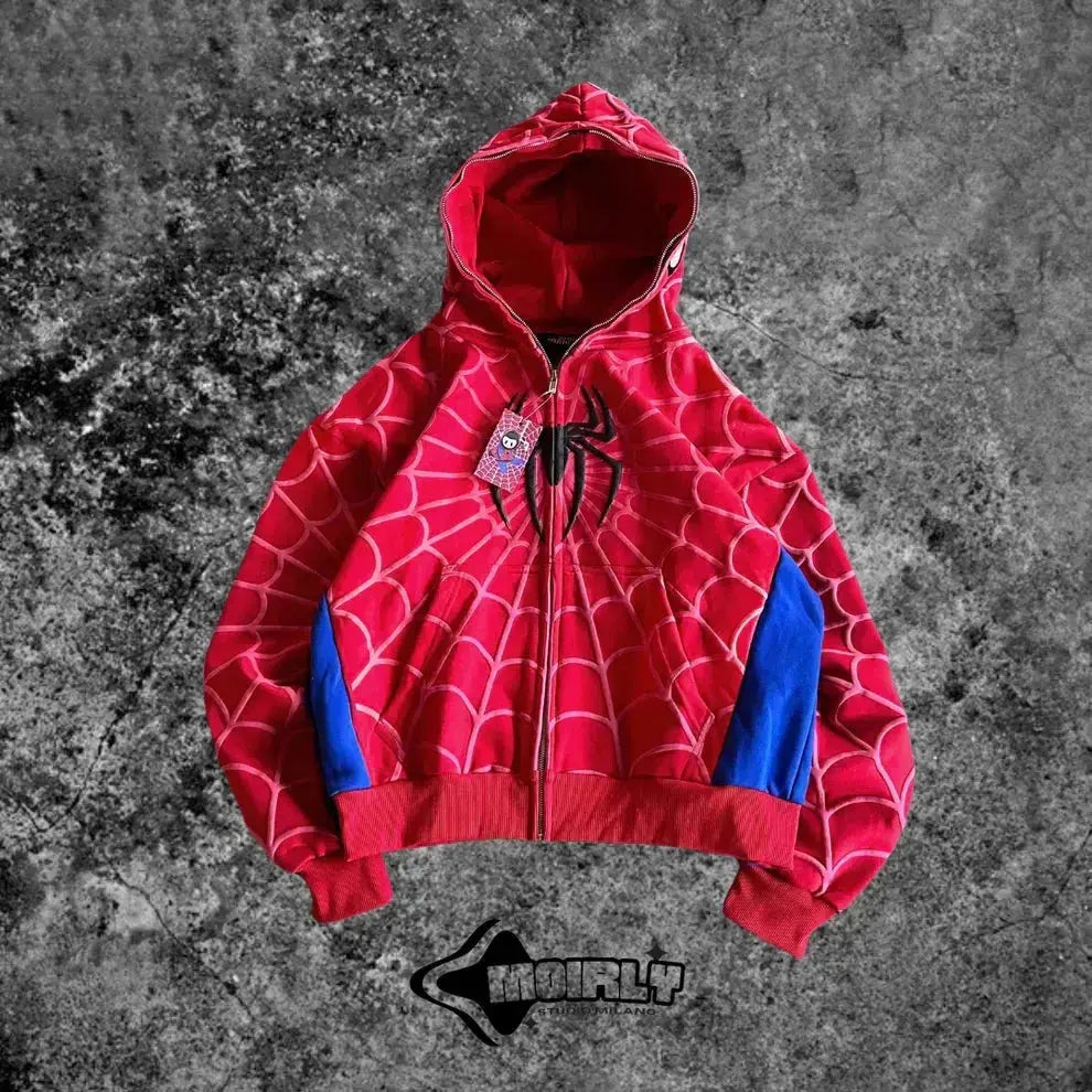 Y2K Spider Web Red Hoodie Sweatshirt - Harajuku Punk Grunge Women's Hip Hop Hoodie