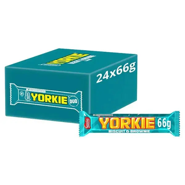 Yorkie DUO Biscuit & Brownie Flavour Milk Chocolate Bar 66g (Case of 24)