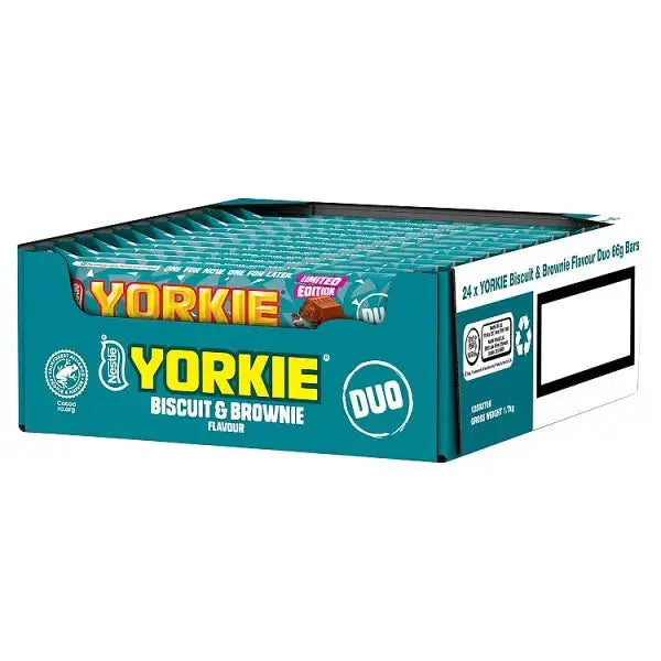 Yorkie DUO Biscuit & Brownie Flavour Milk Chocolate Bar 66g (Case of 24)