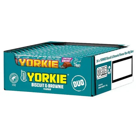 Yorkie DUO Biscuit & Brownie Flavour Milk Chocolate Bar 66g (Case of 24)