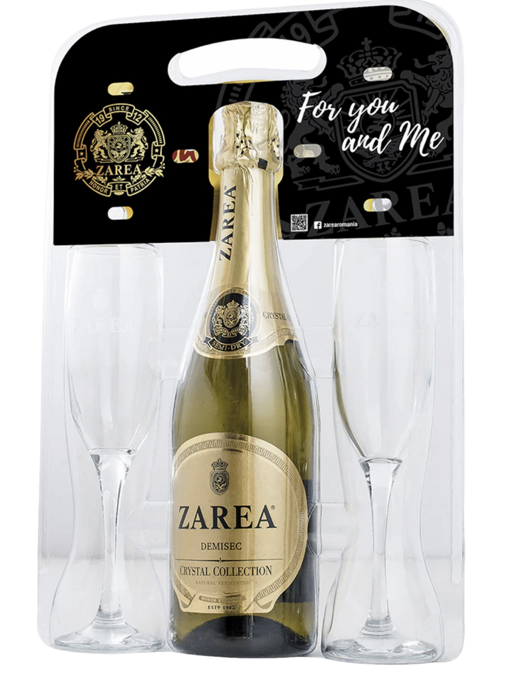 Zarea Crystal Collection White Sparkling Wine (Medium Dry) with two glasses