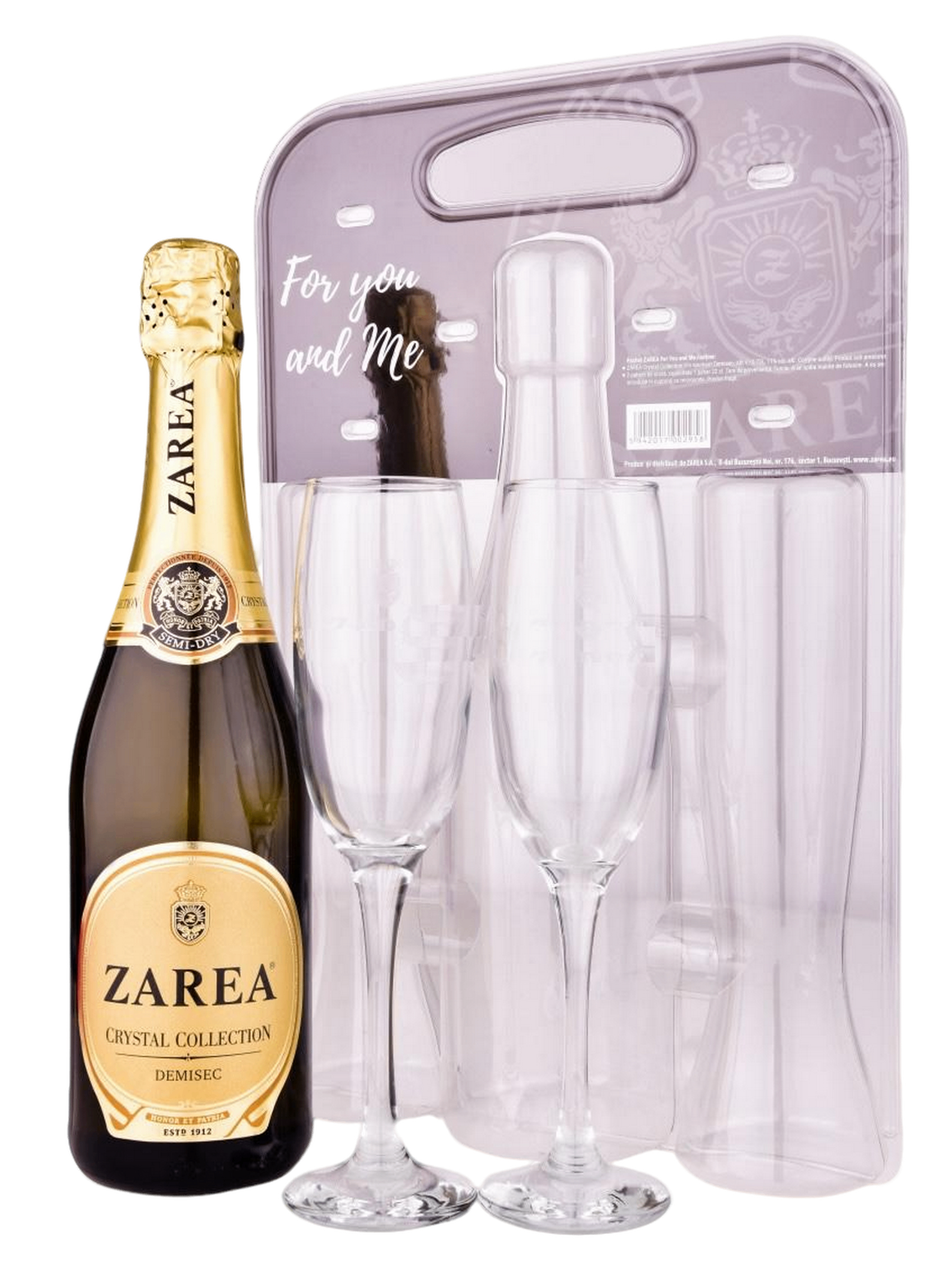 Zarea Crystal Collection White Sparkling Wine (Medium Dry) with two glasses