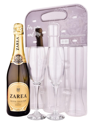 Zarea Crystal Collection White Sparkling Wine (Medium Dry) with two glasses