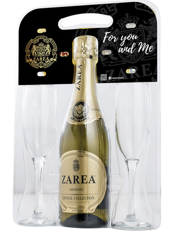 Zarea Crystal Collection White Sparkling Wine (Medium Dry) with two glasses